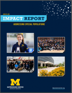 Graphic of the cover page of the Depression Center's Impact Report, featuring group photos of program participants
