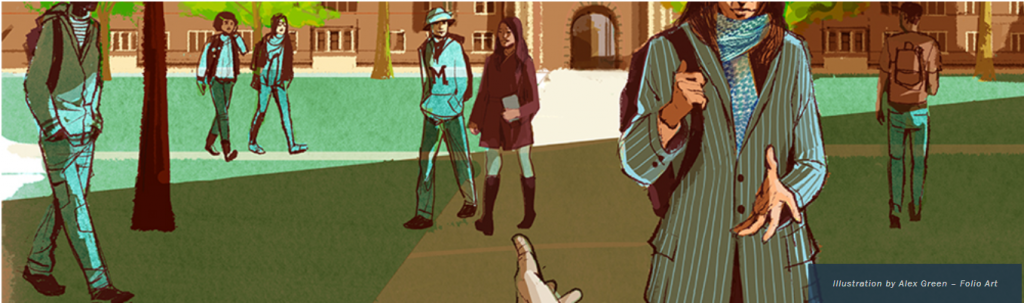 Illustration of college students on a college campus