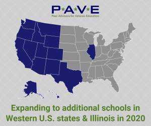 U.S. map showing states PAVE is recruiting new partner campuses in 2020 for an expansion at no cost to the selected schools