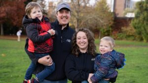 Image of University of Oregon Team Leader Mia McCall with her family.