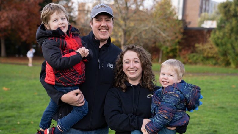 Image of University of Oregon Team Leader Mia McCall with her family.