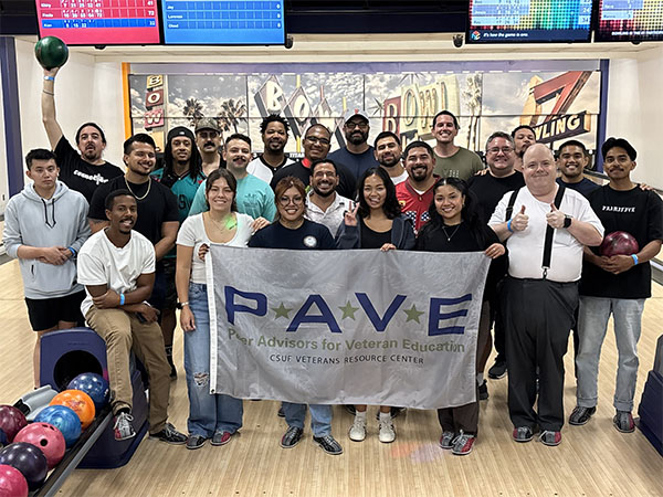 Cal State Fullerton PAVE team at a bowling event.
